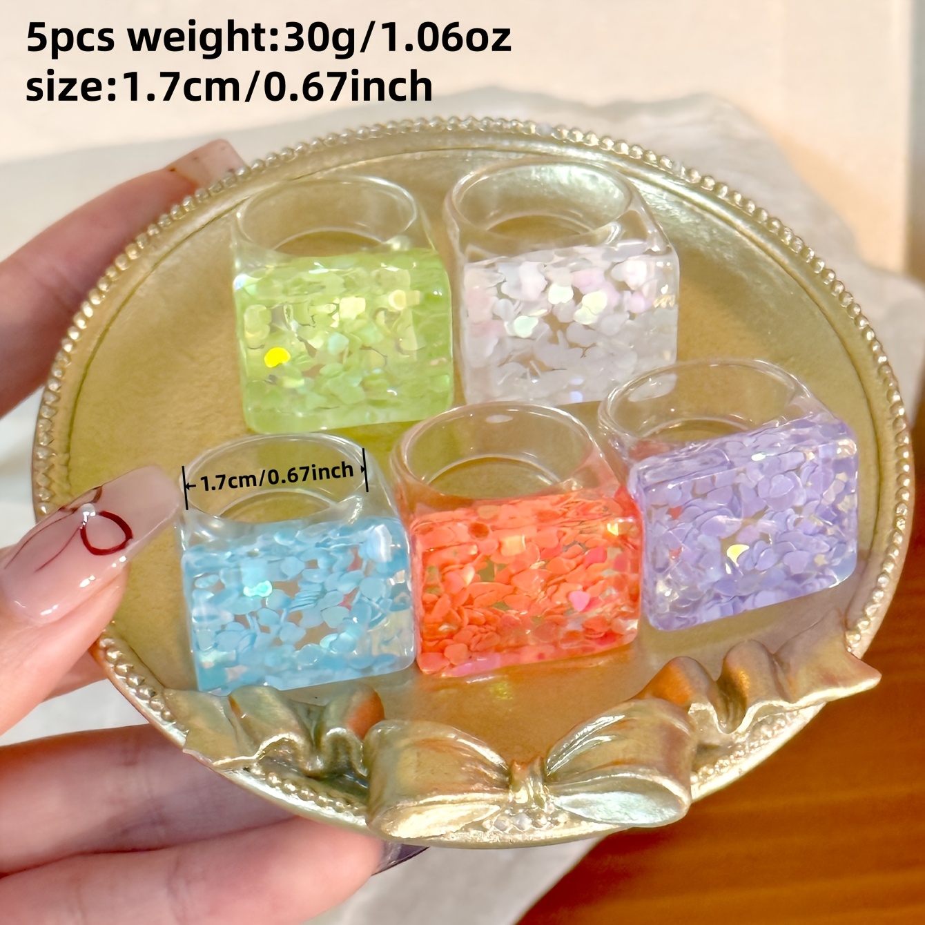 5pcs Floral Accented Resin Stacking Rings for Daily & Vacation Wear